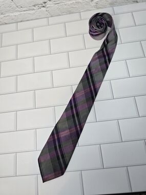 Ben Sherman Purple and Gray Plaid Men's Silk Tie